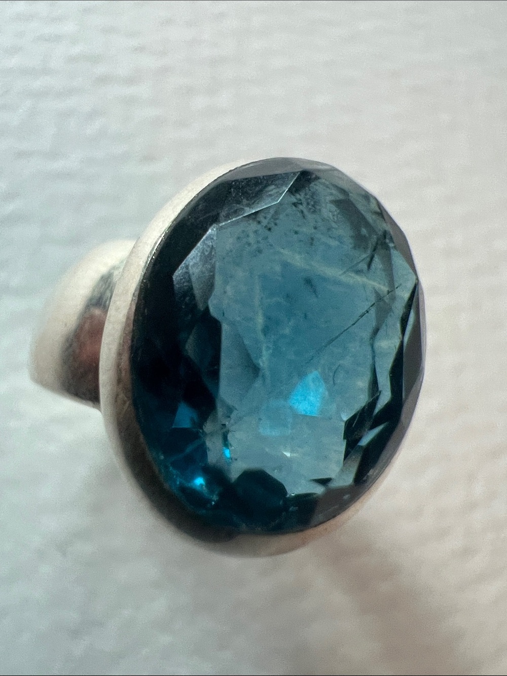Sterling Silver Ring with Deep Teal Blue Faceted Stone - Picture 5 of 7